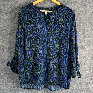 MICHAEL Michael Kors Abstract Zebra Print Top Size XL Tie Sleeve Office Career